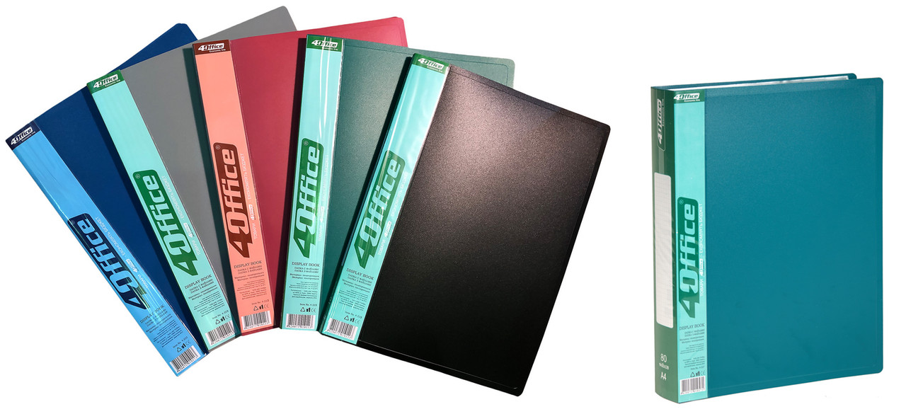 Папка з файлами 4OFFICE (4-227), PP, А4, різнобарвна, 900/20 мкм, 80 файлів